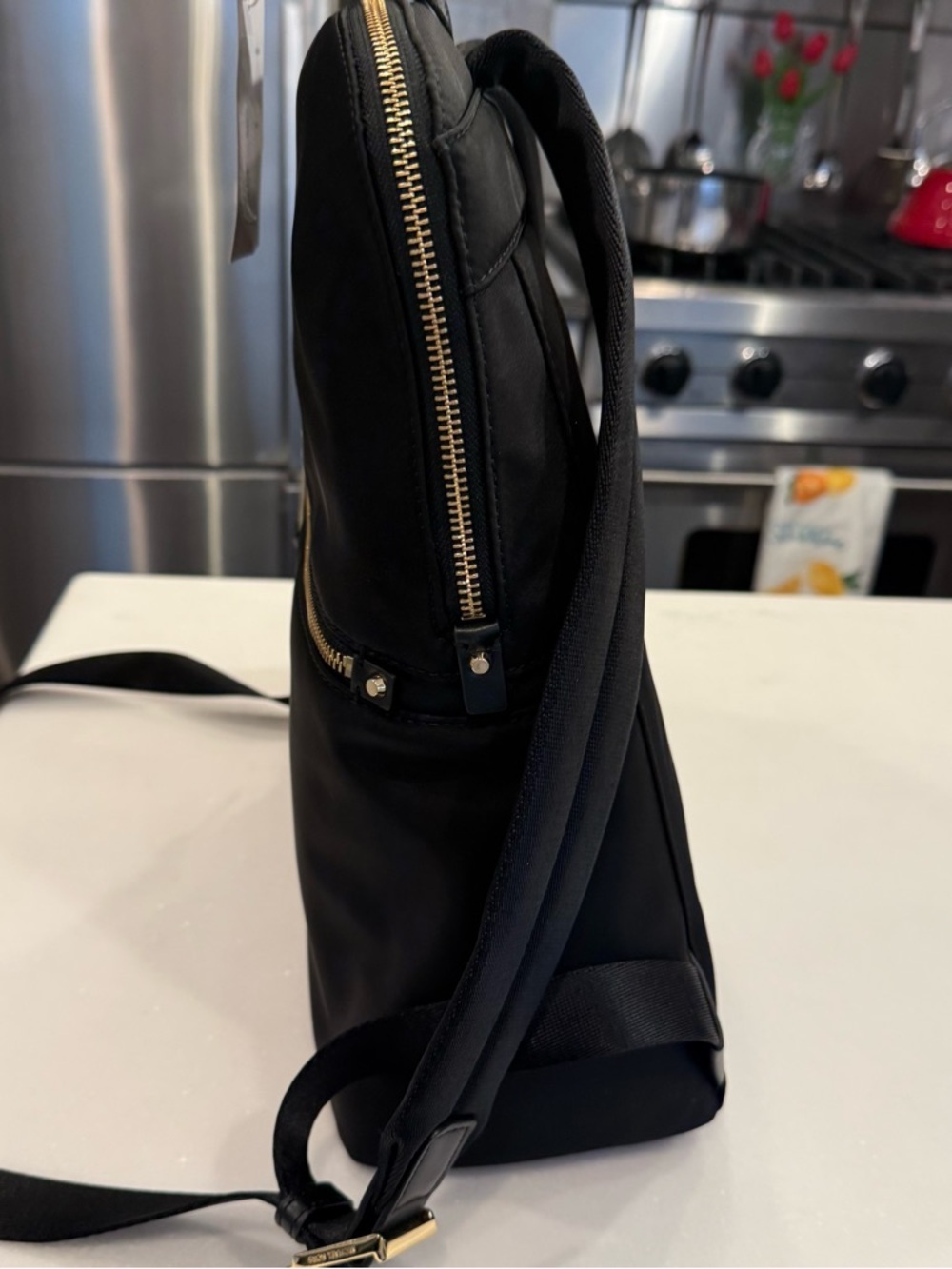 Michael Kors Backpack Polly Slim Zip Black Nylon Gold Hardware NWT 30S9GP5B8C - Picture 4 of 13